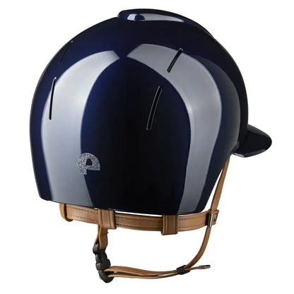 Kep Smart Nova Metal Polish Blue Star Silver Beige Strap Riding Helmet 