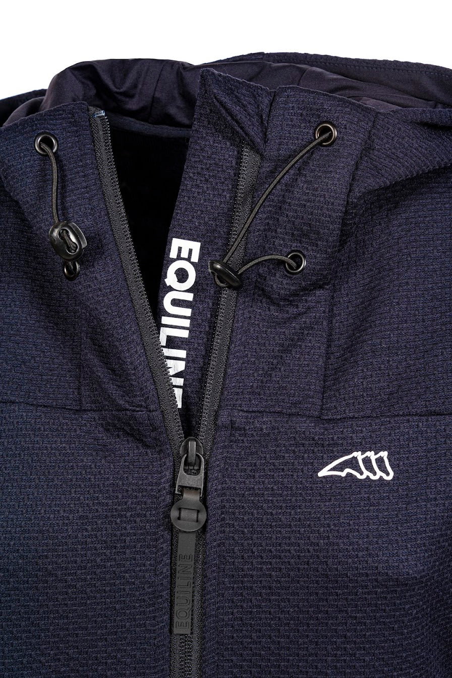 The ladies Navy Equiline Full Zip Con Cappuccio Waffle Jersey Jacket 