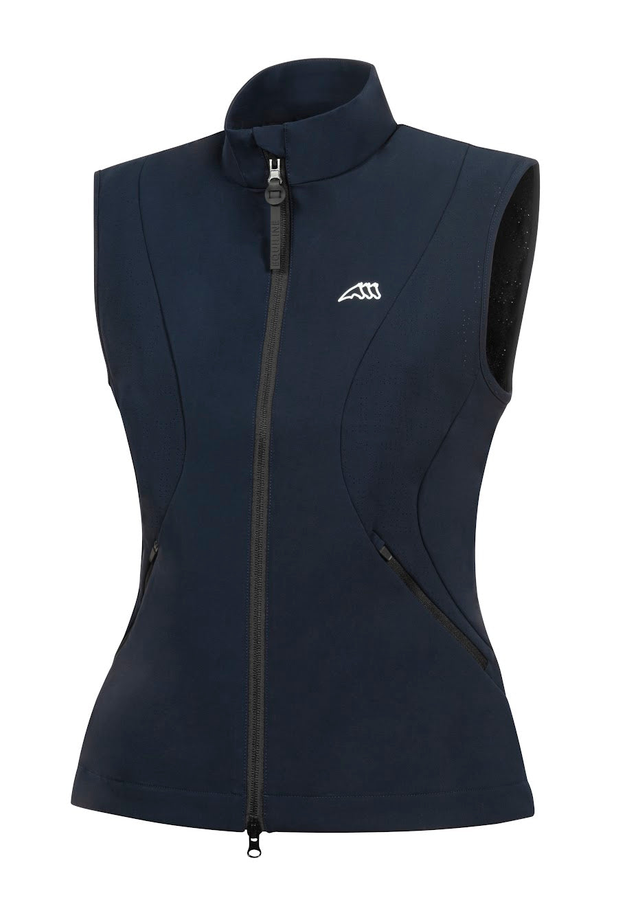 The Equiline Codiec Softshell Gilet. With perforated inserts down the side and top of the back for breathability. The perforation on the back is in Equiline text. Finished with a small white equiline logo and two zip fastened pockets.  Available in Navy.  Pr09796