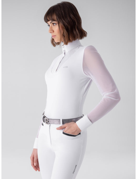 Equiline Womens Gurteg White Mesh Sleeve Competition Shirt