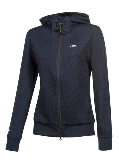 The ladies Navy Equiline Full Zip Con Cappuccio Waffle Jersey Jacket 