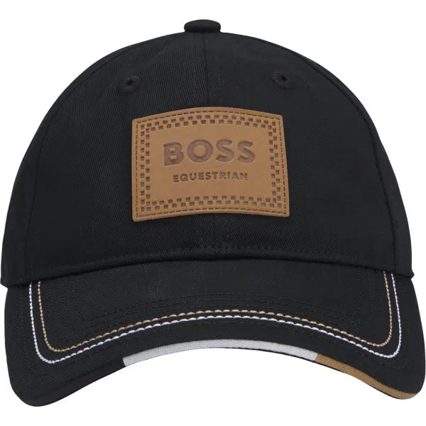 Boss Equestrian Cap Leather Vintage Patch Black