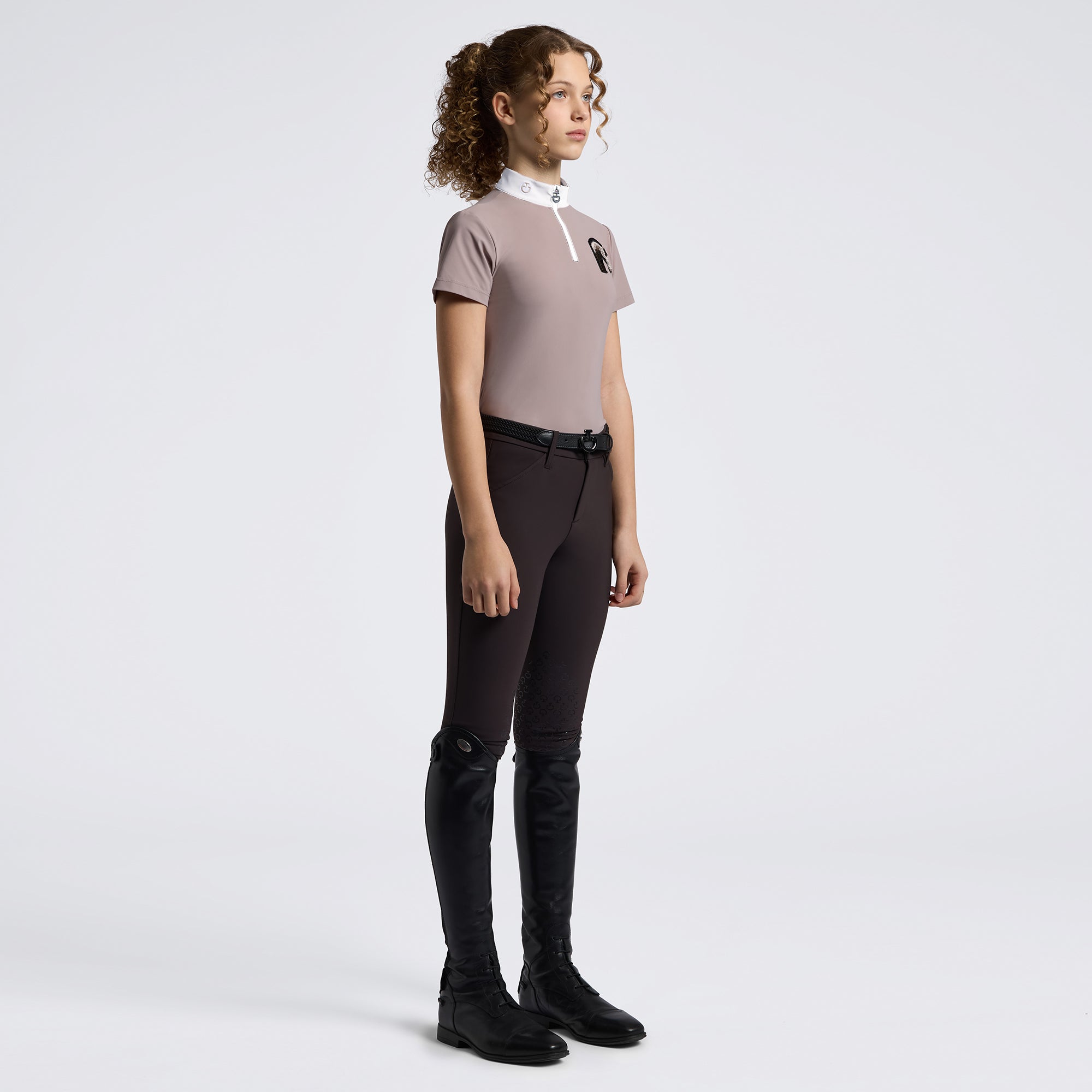 Cavalleria Toscana Girls Horse Patch Short Sleeve Competition Shirt - Cipria