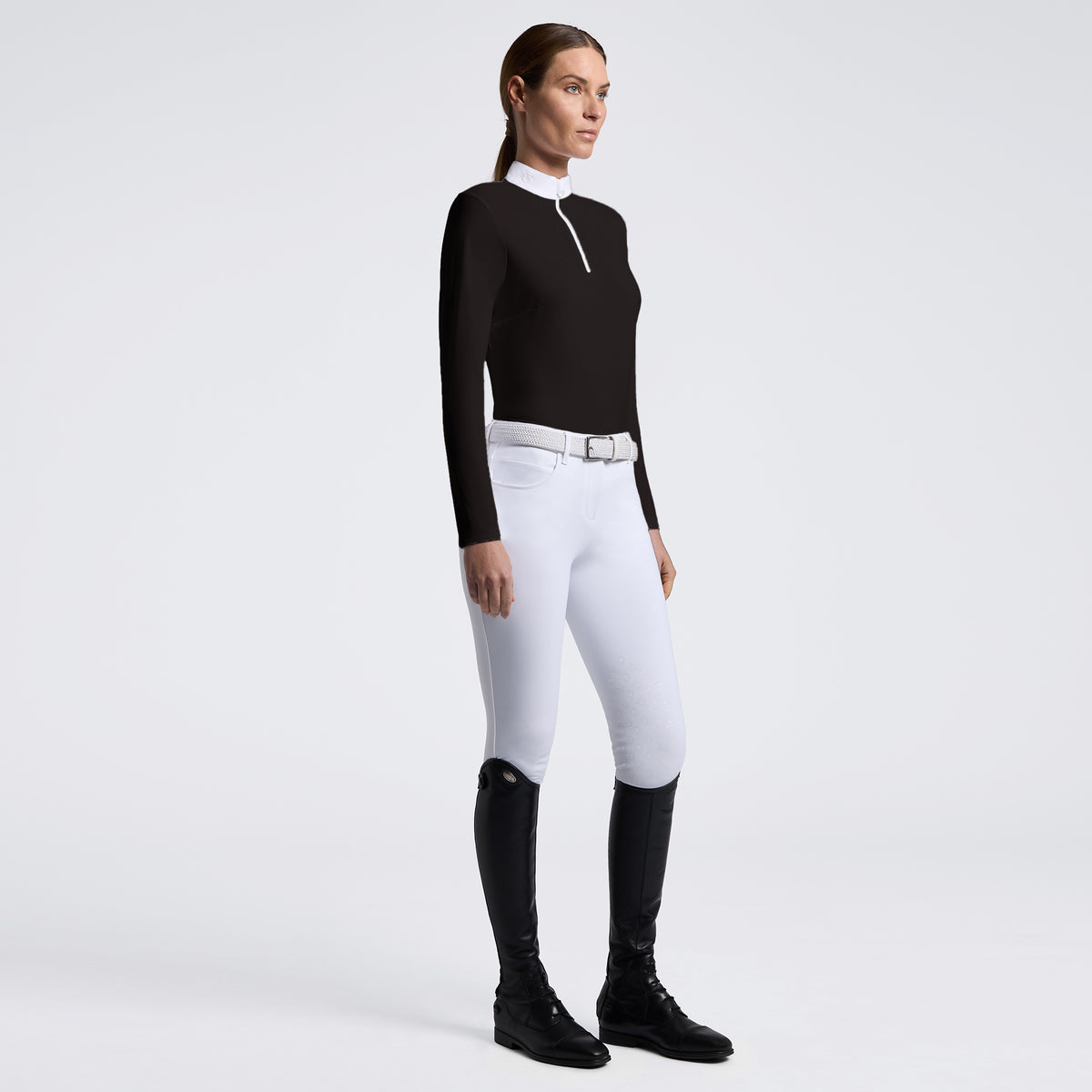 Cavalleria Toscana Women’s Sequine Bib Long Sleeve Competition Shirt - Black