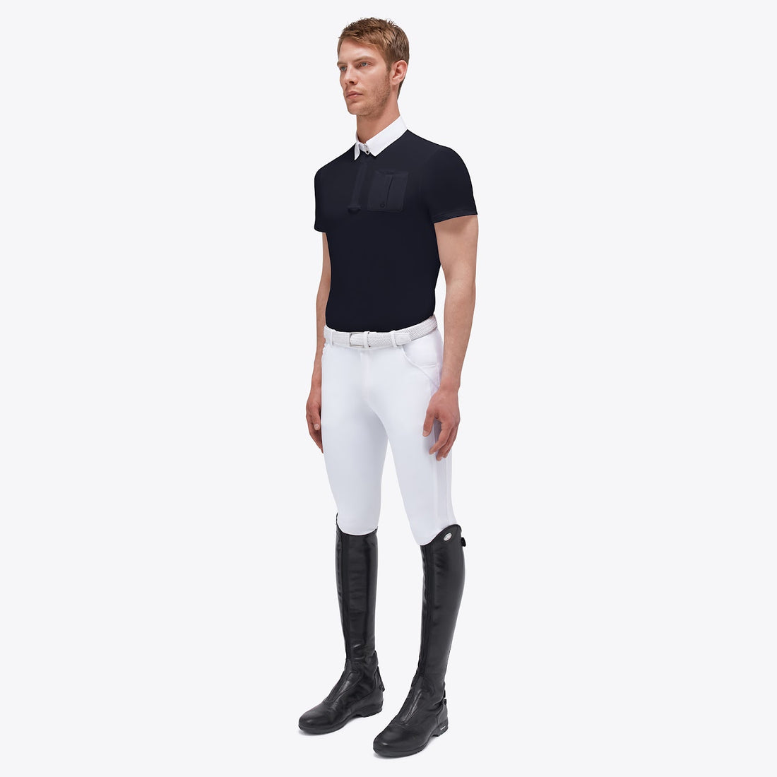 Cavalleria Toscana Navy Men’s Piquet Competition Zip Polo with Jersey Logo Pocket