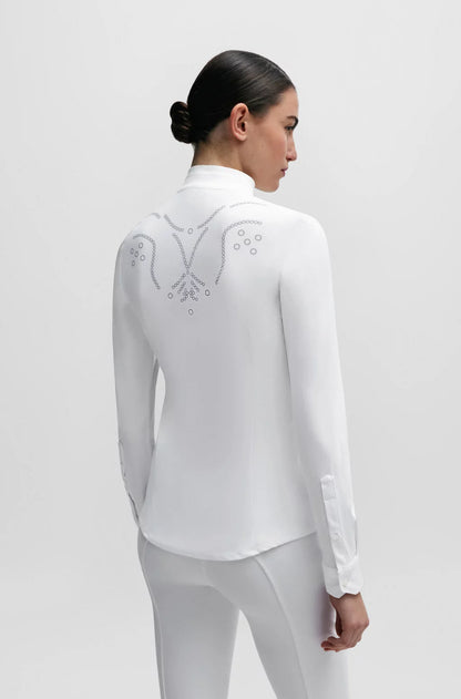 Boss Equestrian White with Navy Side and Flower Print Back Competition Shirt