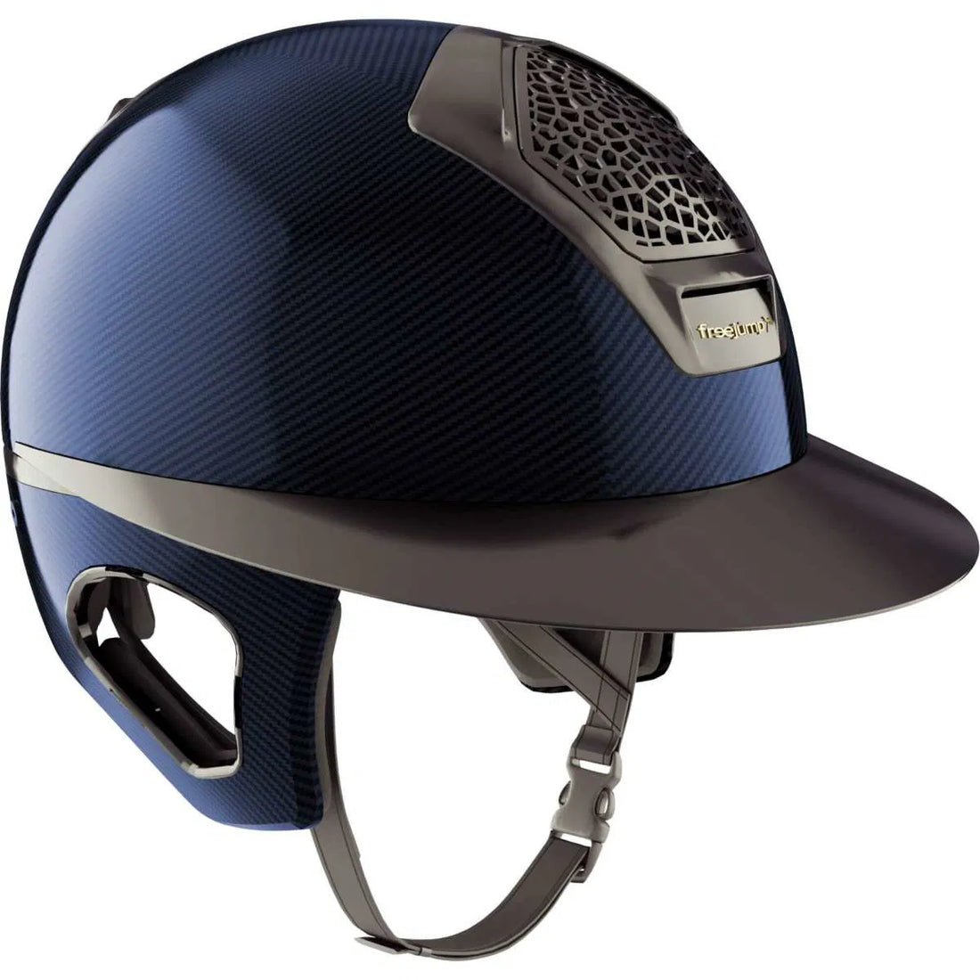 Freejump Riding Hat - Voronoï carbon Navy Full Protect Black Gloss Wide Visor