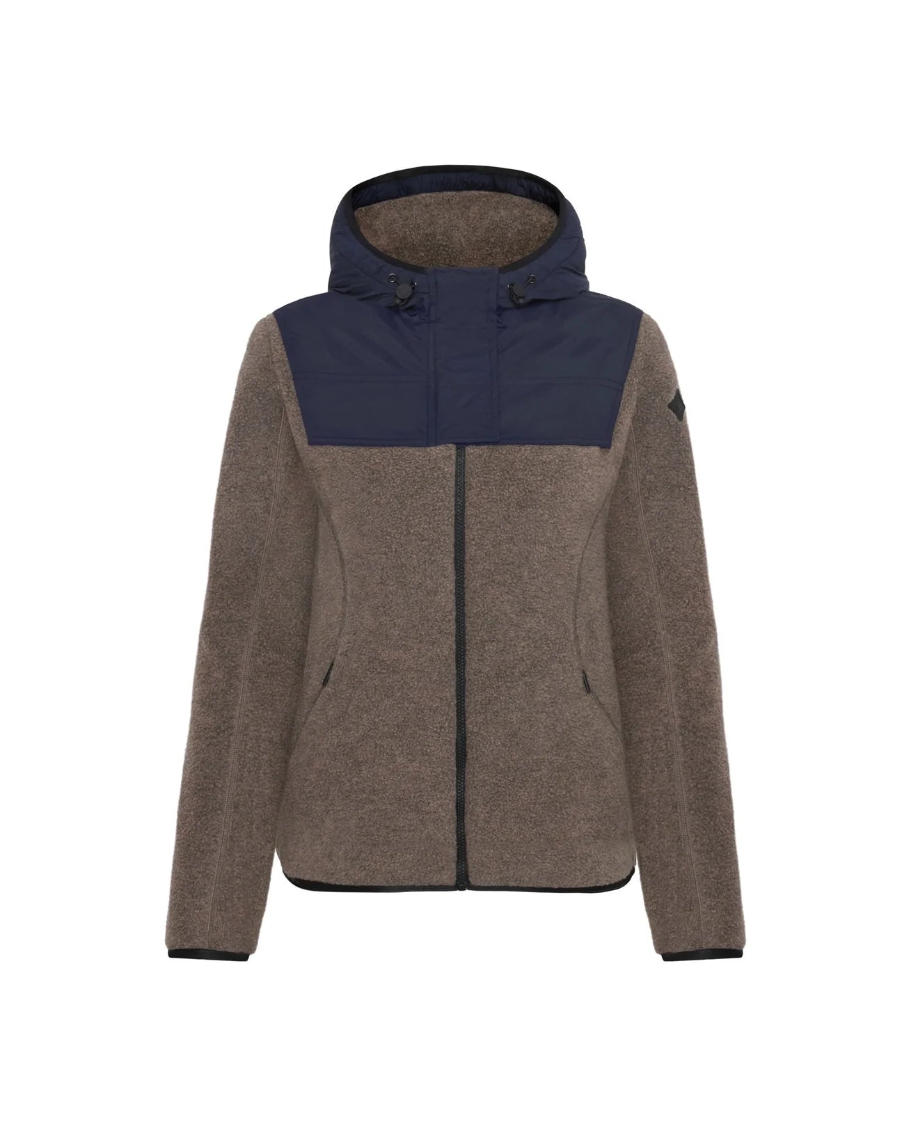 Trolle Techno Pile Padded Sherpa With Hood  in Navy and Taupe
