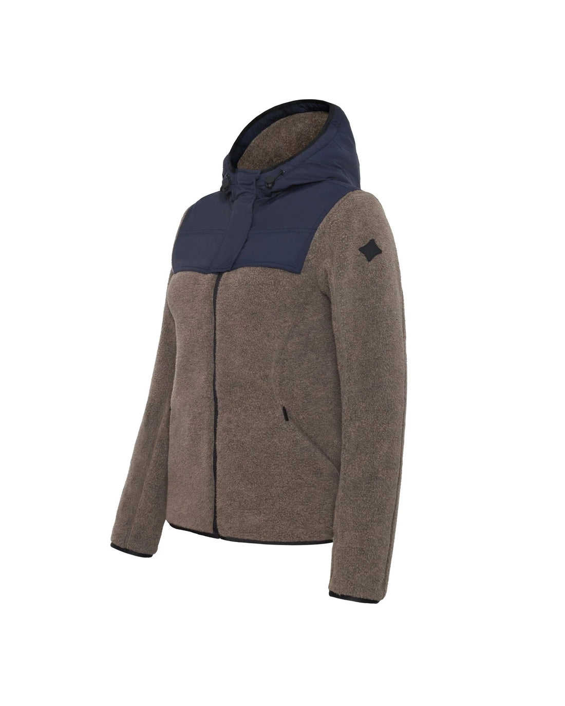 Trolle Techno Pile Padded Sherpa With Hood  in Navy and Taupe