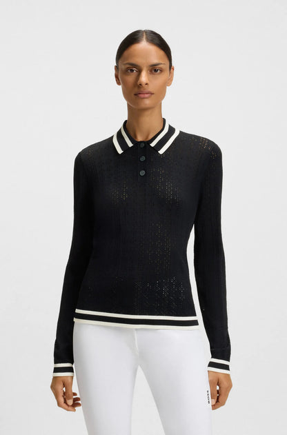Boss Equestrian Womens Pam Strick long sleeve Knitted polo - Sky Captain