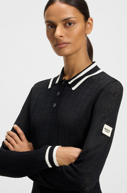 Boss Equestrian Womens Pam Strick long sleeve Knitted polo - Sky Captain