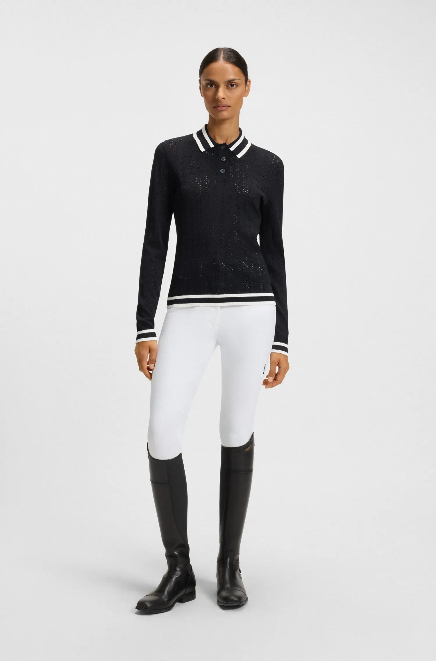 Boss Equestrian Womens Pam Strick long sleeve Knitted polo - Sky Captain