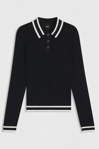 Boss Equestrian Womens Pam Strick long sleeve Knitted polo - Sky Captain