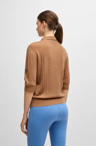 Boss Equestrian Corey Camel Ribbed polo women’s short sleeve Jumper