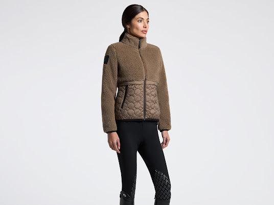 Women’s camel Cavalleria Toscana Teddy Bear Fleece + Nylon Zip Up Jacket