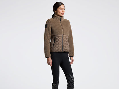 Women’s camel Cavalleria Toscana Teddy Bear Fleece + Nylon Zip Up Jacket