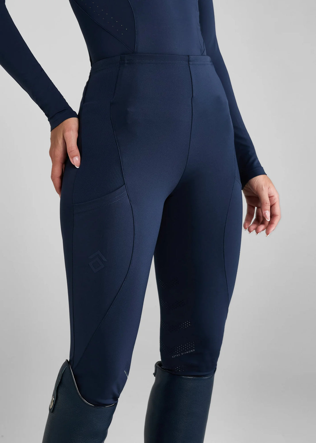 Aztec Diamond Core Leggings Navy Knee Grip Womens