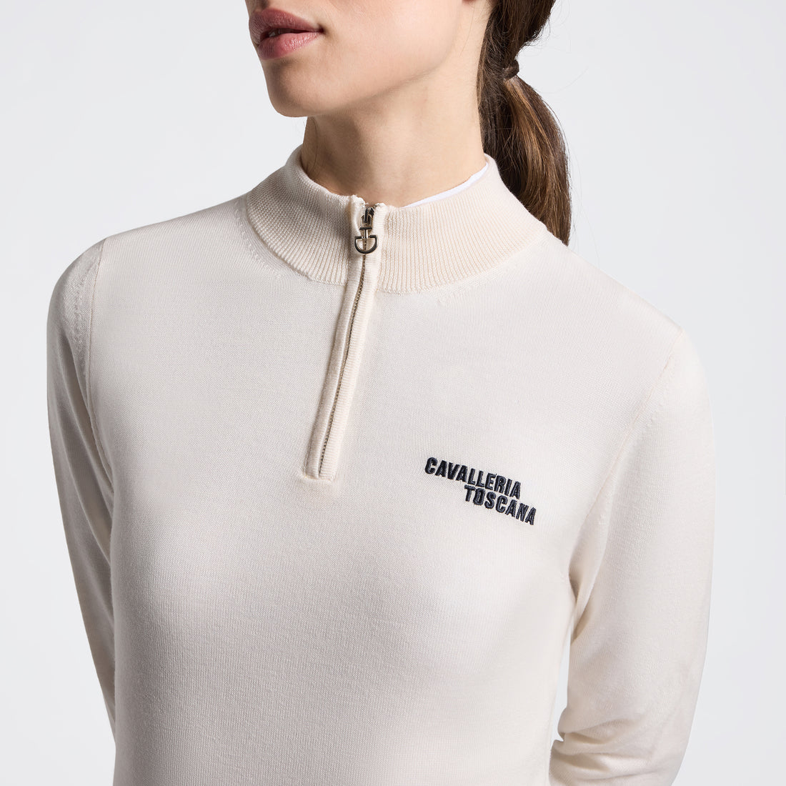 Cavalleria Toscana Merino Half Zip Turtleneck Jumper Cream