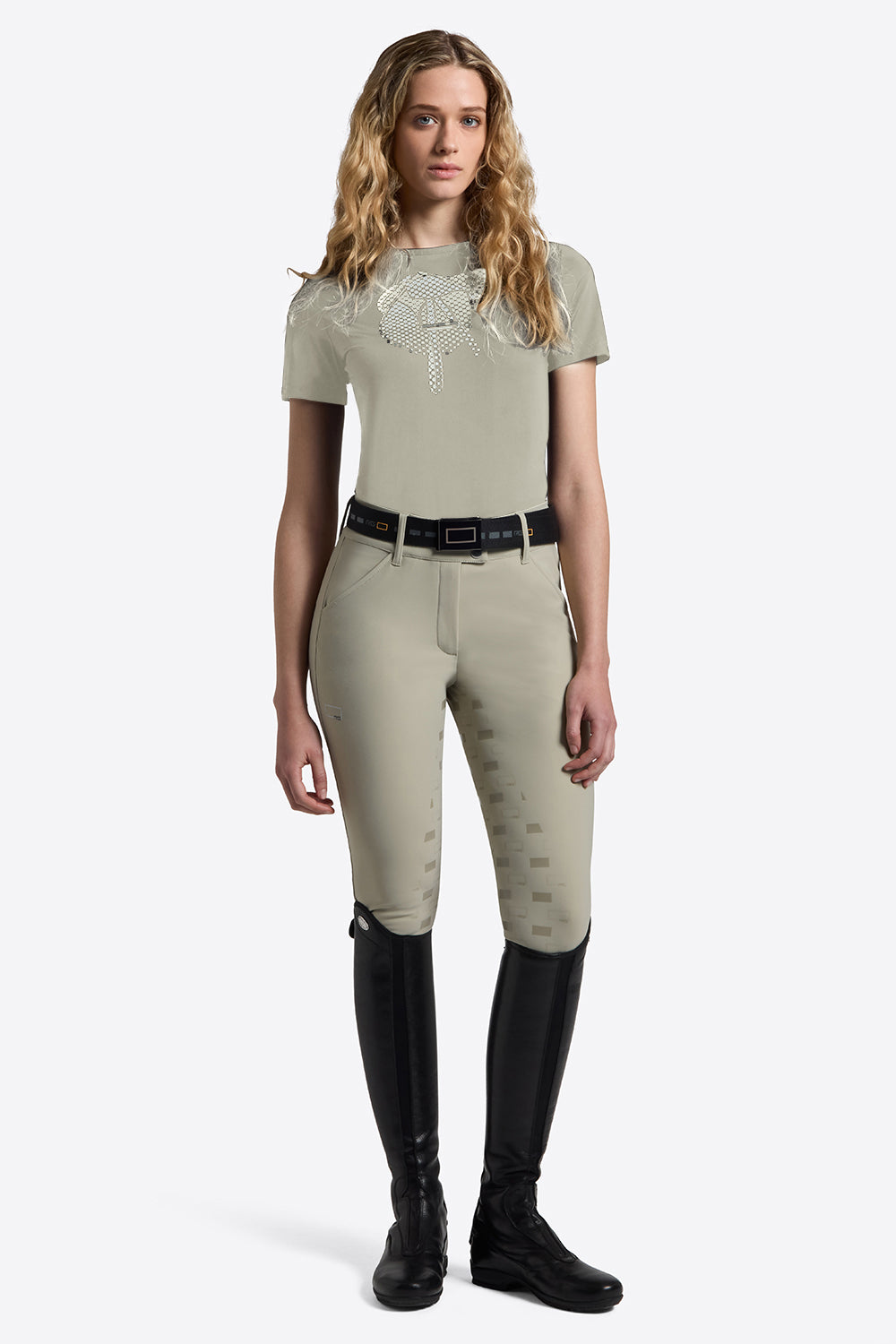 Riders Gene women’s short sleeve T Shirt Saddle Pad design in Moss Grey