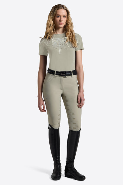 Riders Gene women’s short sleeve T Shirt Saddle Pad design in Moss Grey