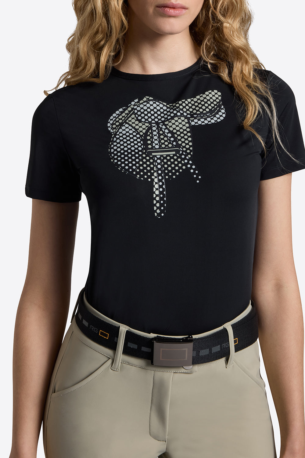 Riders Gene &amp;nbsp;women’s short sleeve Jersey T Shirt with Saddle Navy Blue