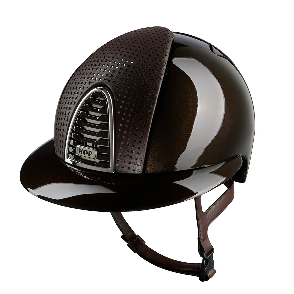 Kep Cromo 2 Brown Polish Riding Helmet with Verona Brown and Chrome Panel 