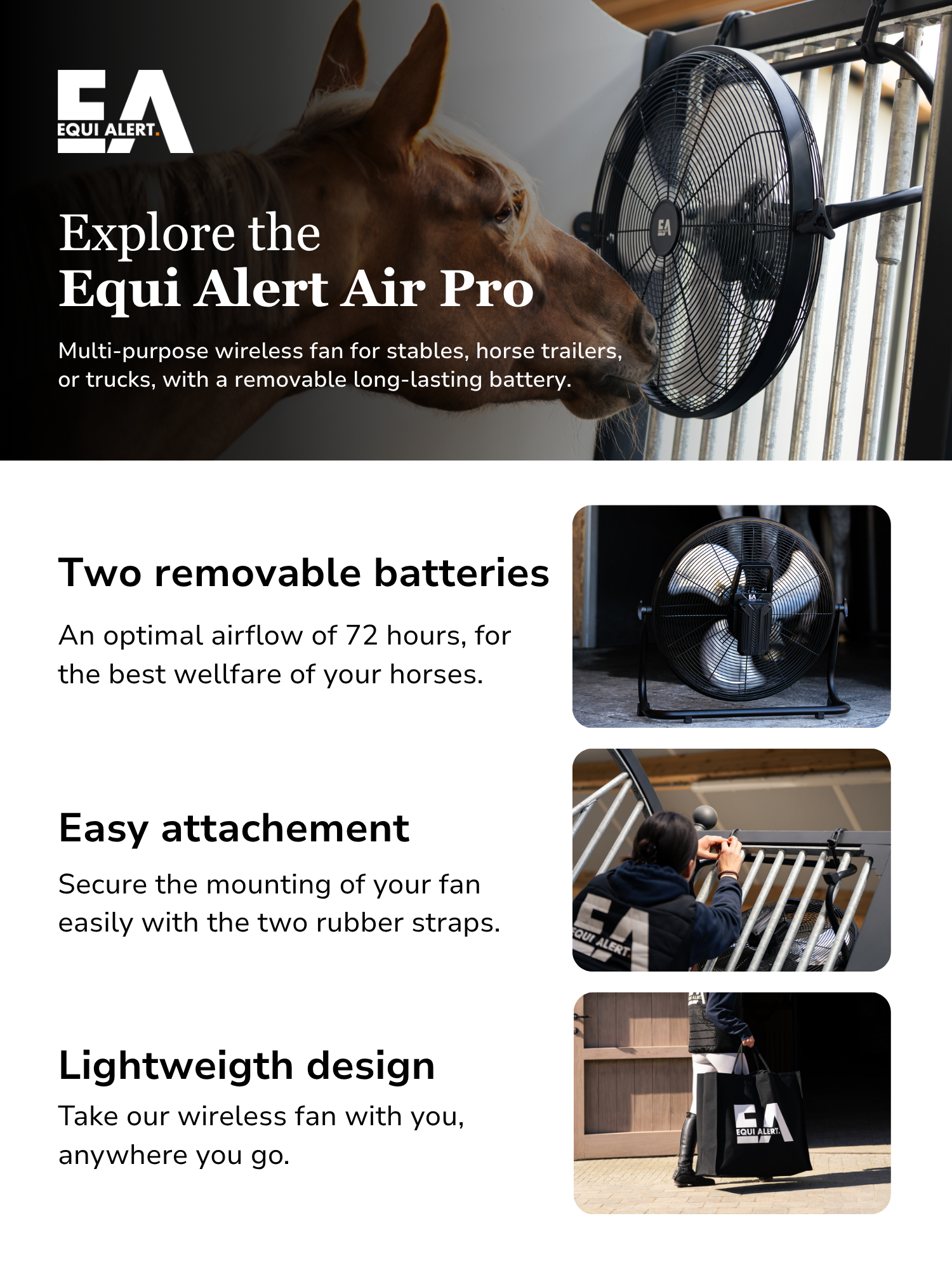 Equi Alert Air Pro Wireless Fan With 2x Battery and Charger