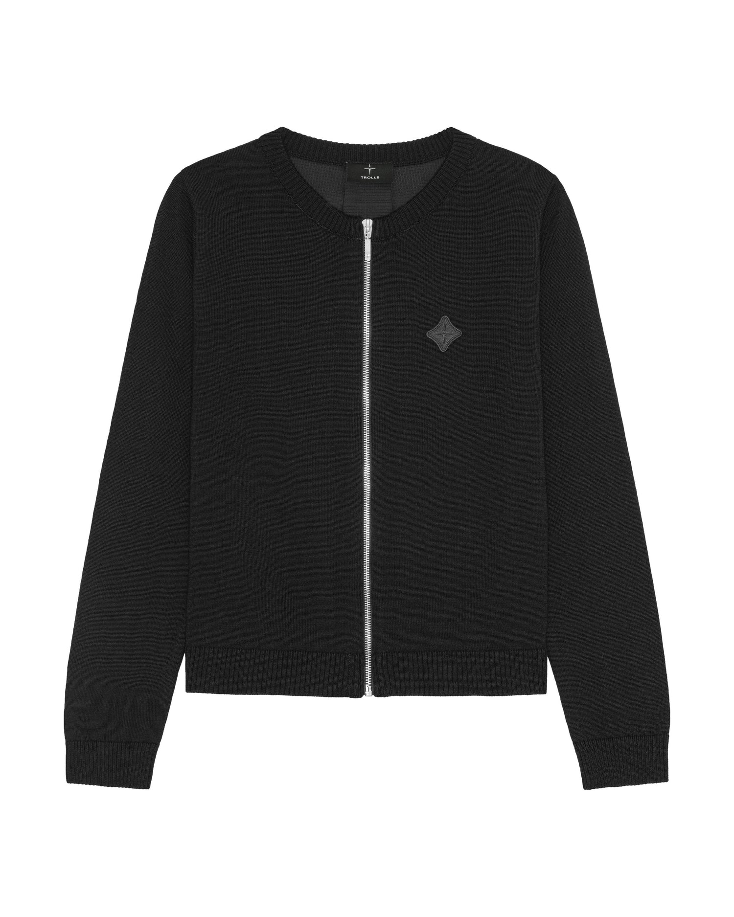 Trolle Tech Wool Full Zip Cardigan - BLACK / BLACK