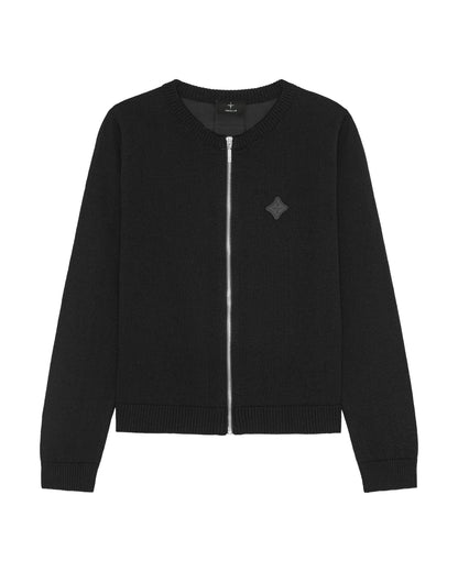 Trolle Tech Wool Full Zip Cardigan - BLACK / BLACK