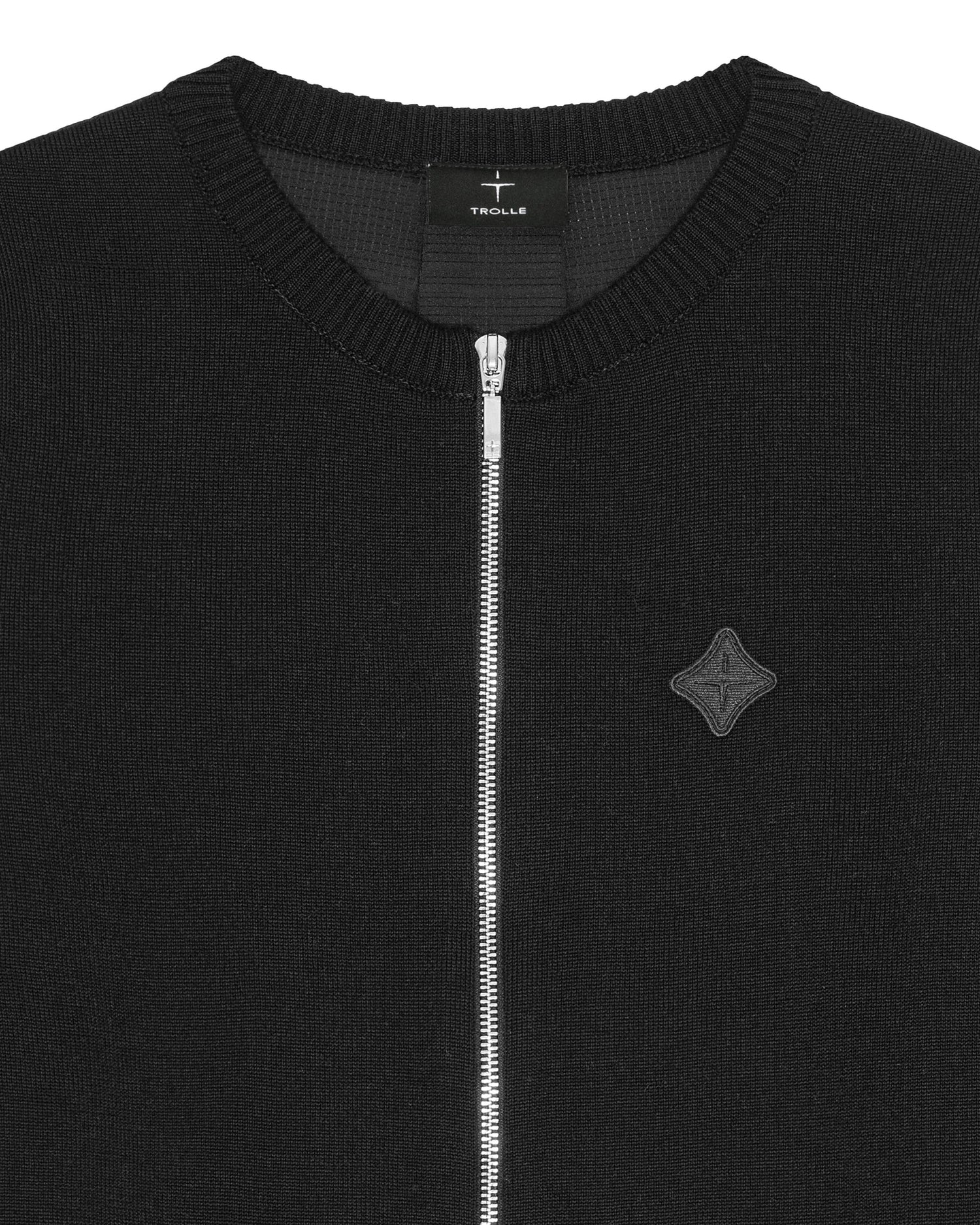 Trolle Tech Wool Full Zip Cardigan - BLACK / BLACK
