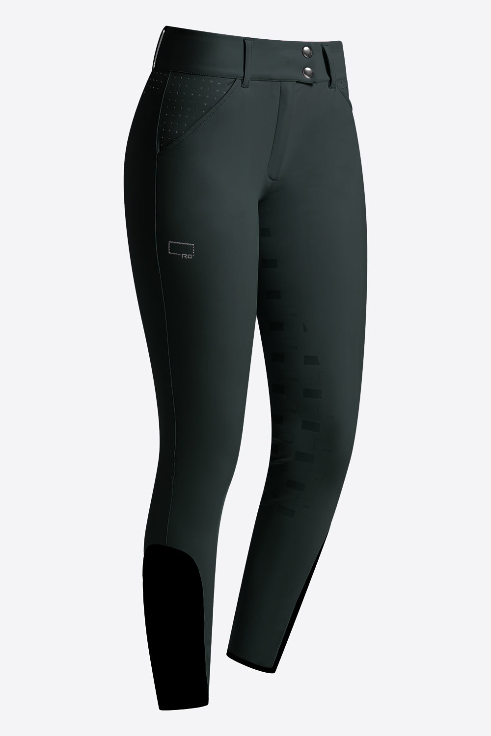 Riders Gene Women’s High Waist Strass Crystal Knee Grip Breeches - Deep Forest