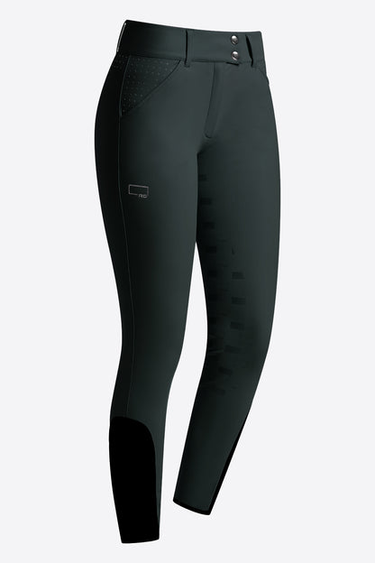 Riders Gene Women’s High Waist Strass Crystal Knee Grip Breeches - Deep Forest