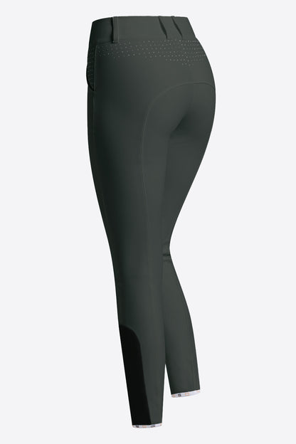Riders Gene Women’s High Waist Strass Crystal Knee Grip Breeches - Deep Forest