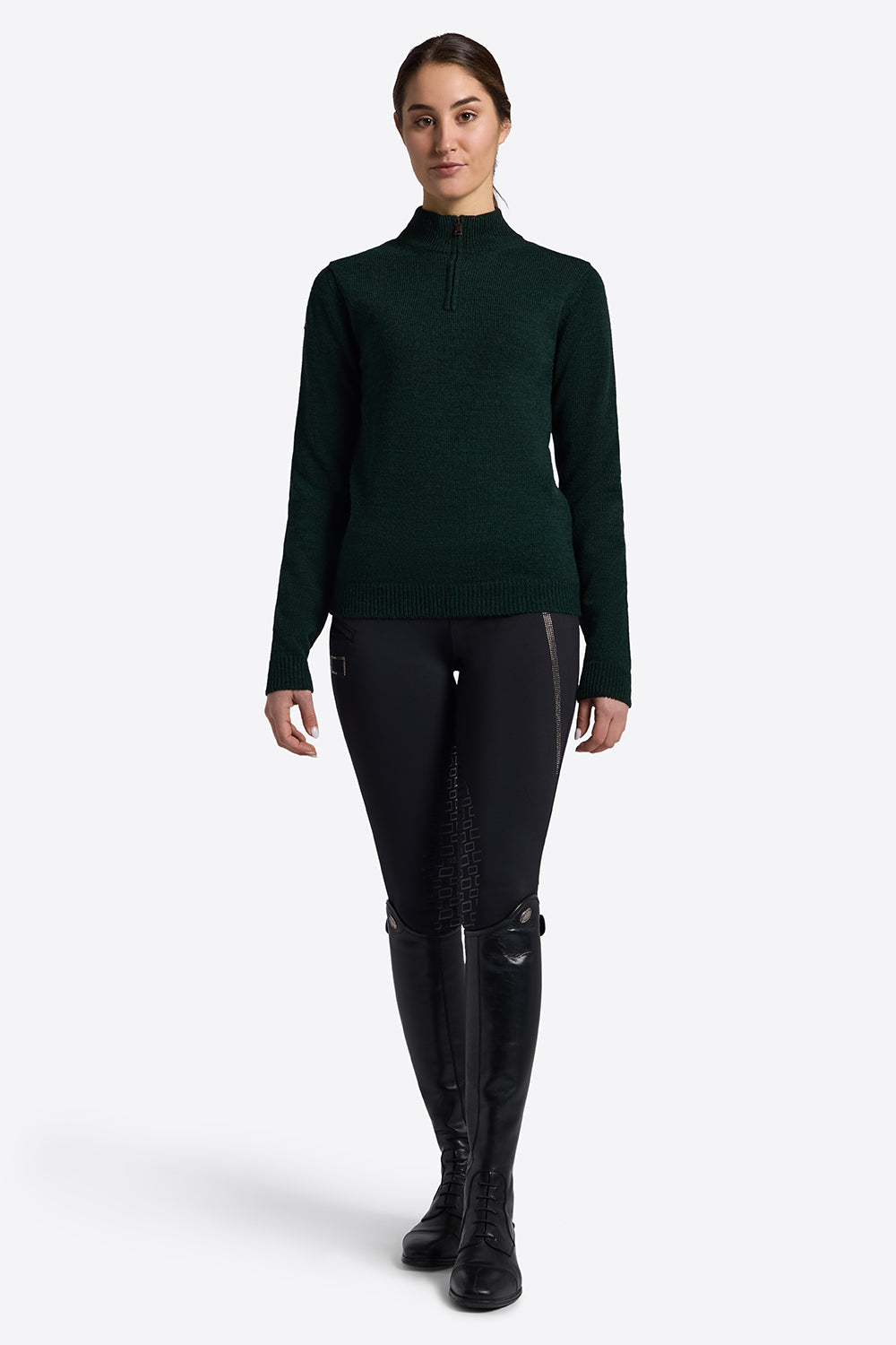 Riders Gene Women’s Wool Blend Half Zip Jumper - Deep Forest