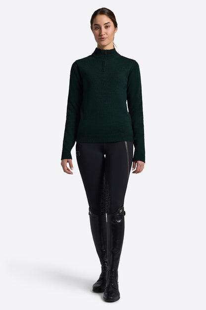 Riders Gene Women’s Wool Blend Half Zip Jumper - Deep Forest