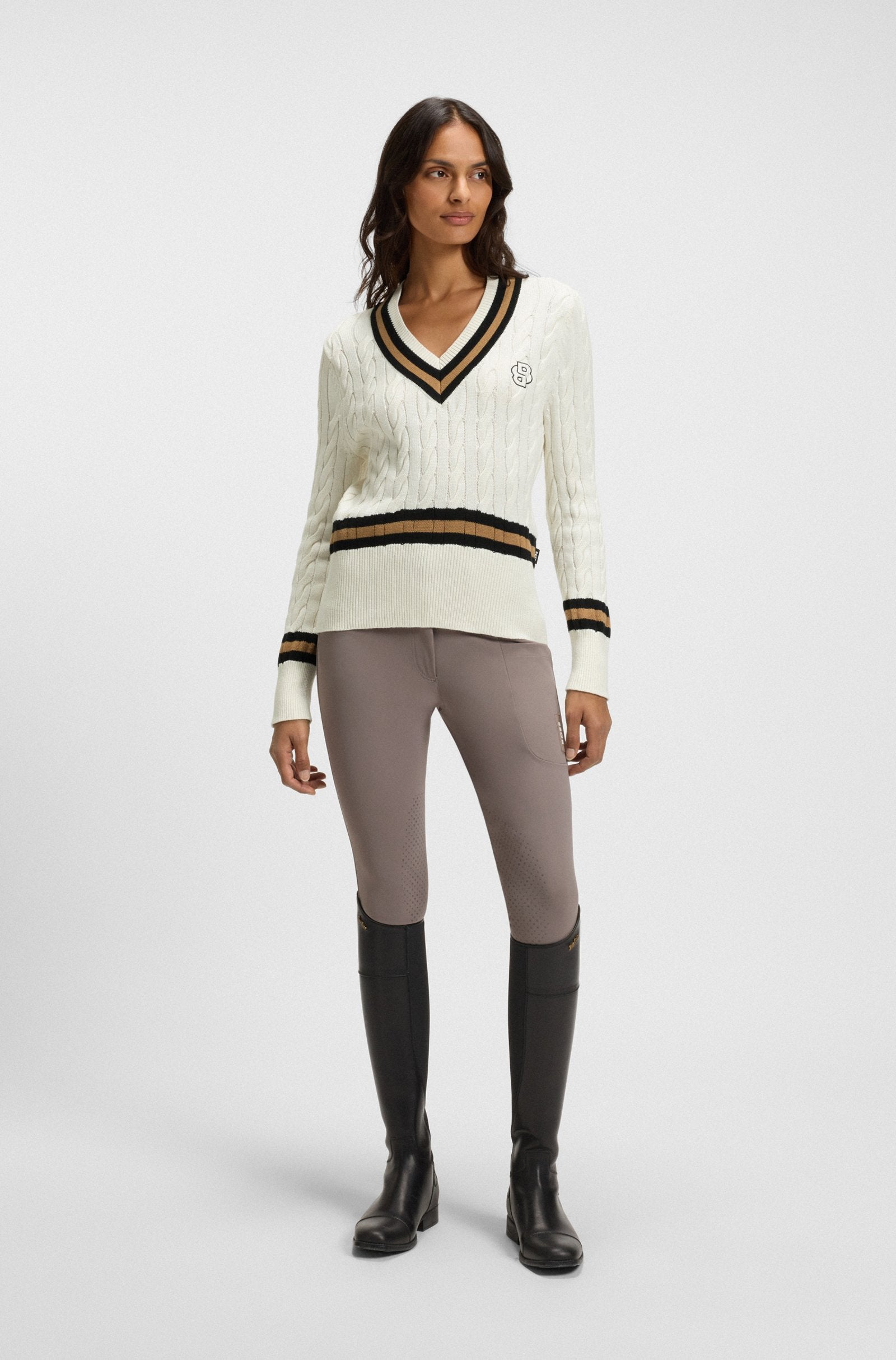 Boss Equestrian Paula V Neck Jumper - Cream
