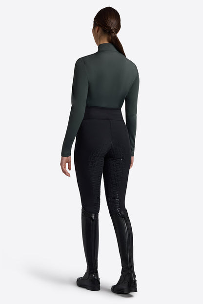 Riders Gene Women’s Training Polo with Zip and Rhinestones - Deep Forest