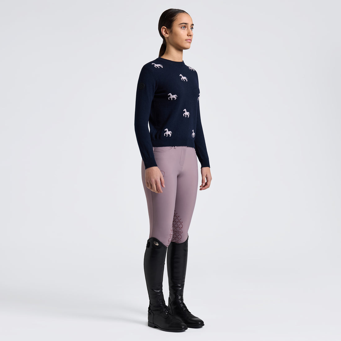 Cavalleria Toscana Kids W/Jacquard Mini Horse Cashmere Blend Crew Neck Sweater