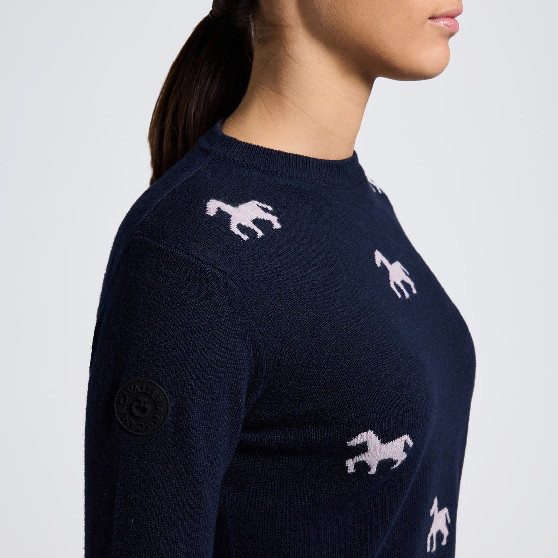 Cavalleria Toscana Kids W/Jacquard Mini Horse Cashmere Blend Crew Neck Sweater