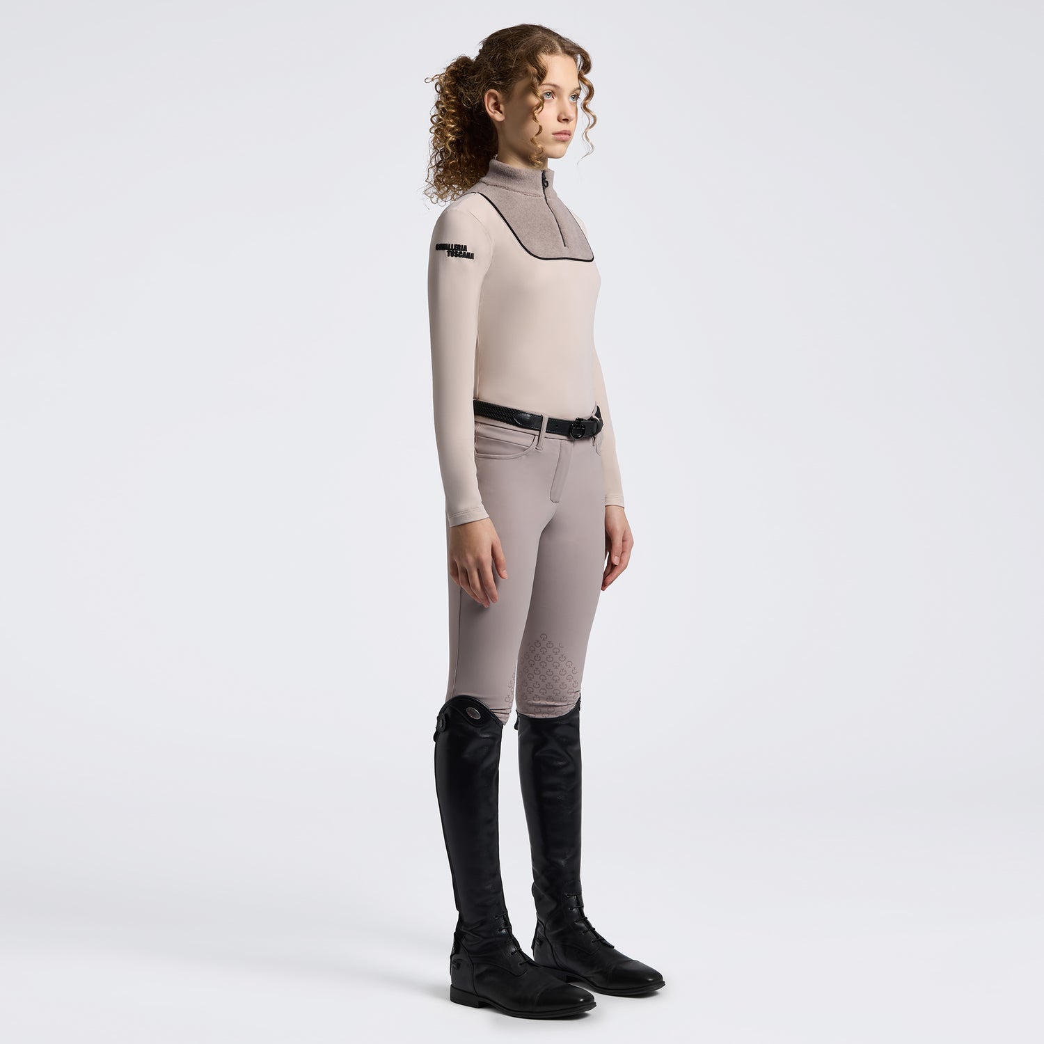 Cavalleria Toscana Girls Fleece Training Top- Rainy Day and Cipria