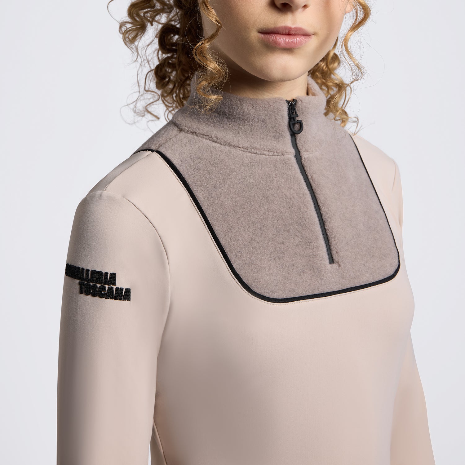 Cavalleria Toscana Girls Fleece Training Top- Rainy Day and Cipria