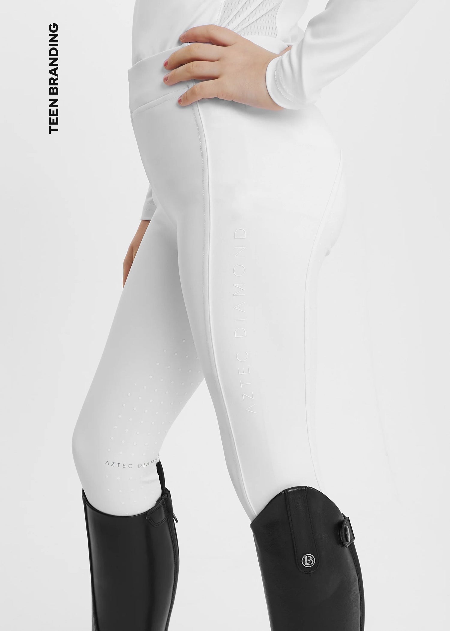 Aztec Diamond Young Rider White Full Seat Leggings @IGEQUINE