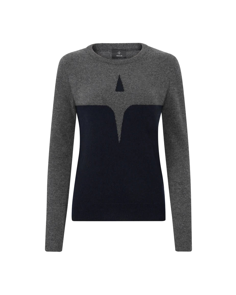 Trolle Extra fine wool Star logo crew Sweater Navy/Grey