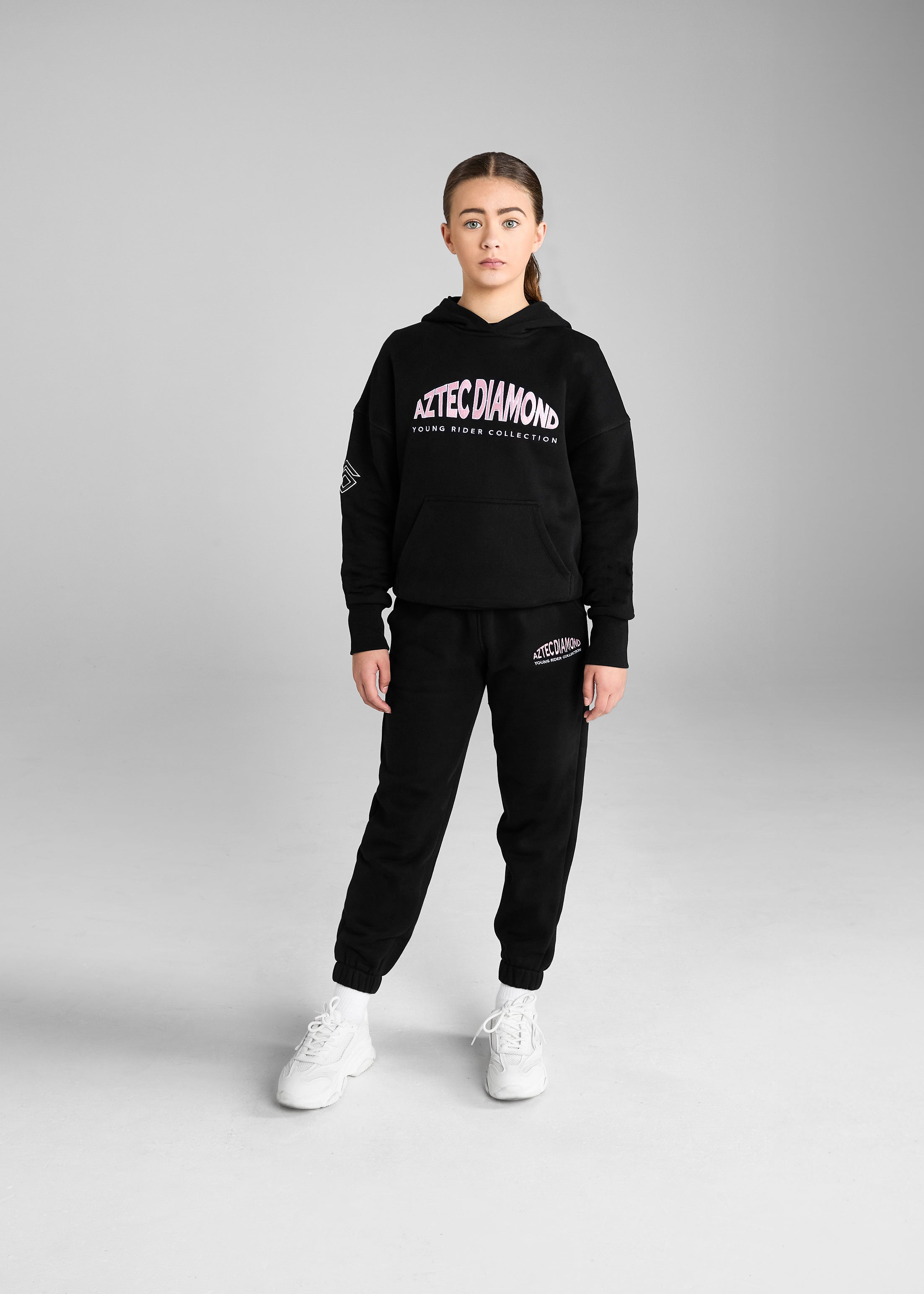 Aztec Diamond Logo Young Rider Black/Pink Pull On Hoodie