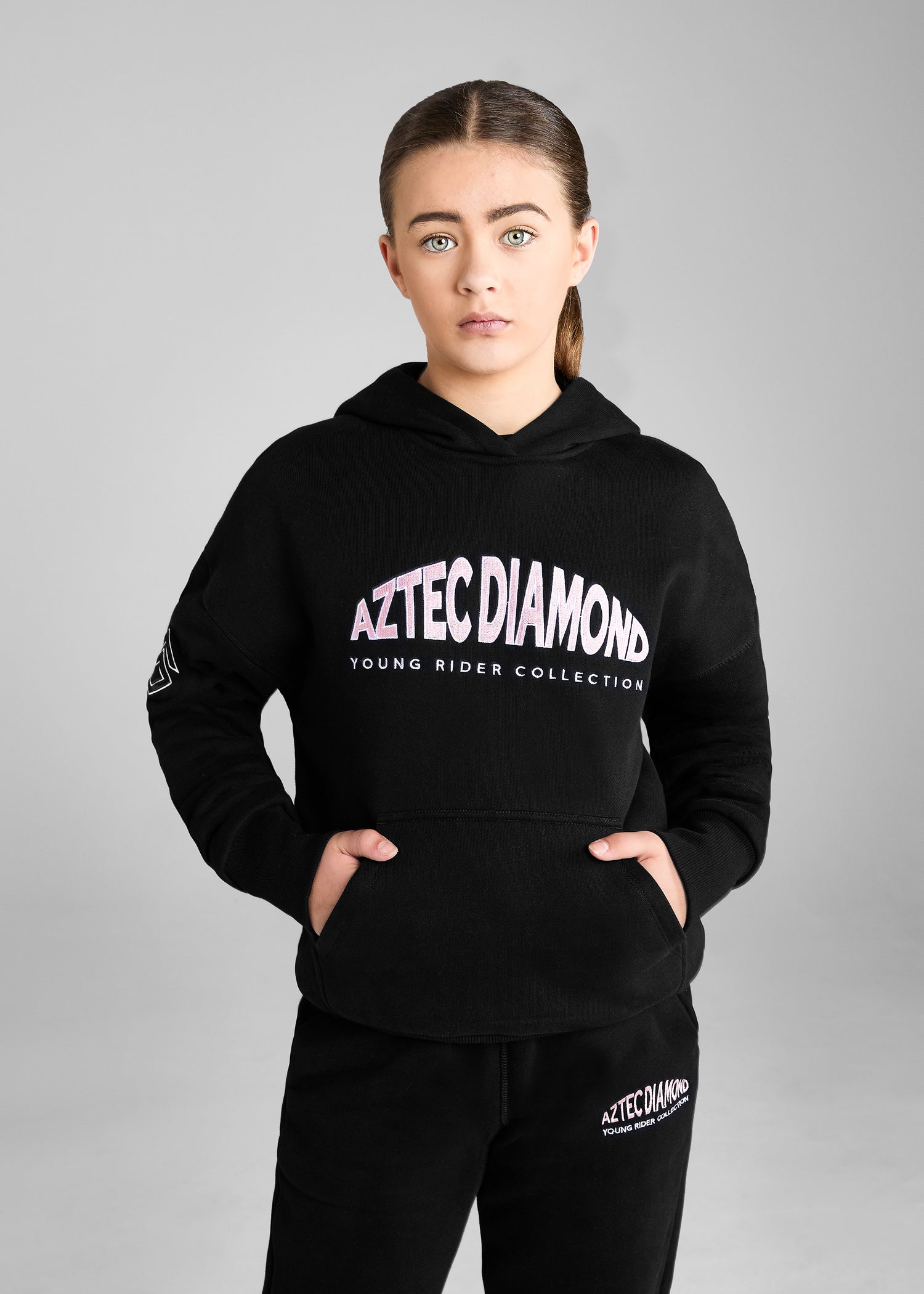 Aztec Diamond Logo Young Rider Black/Pink Pull On Hoodie