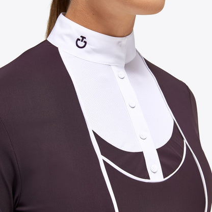 The Cavalleria Toscana Plum Technical Pique Button show Shirt is stunning. The striking design uses contrast piping and a pique bib with matching covered buttons.  the CT shirt is made from breathable bi stretch technical jersey. 