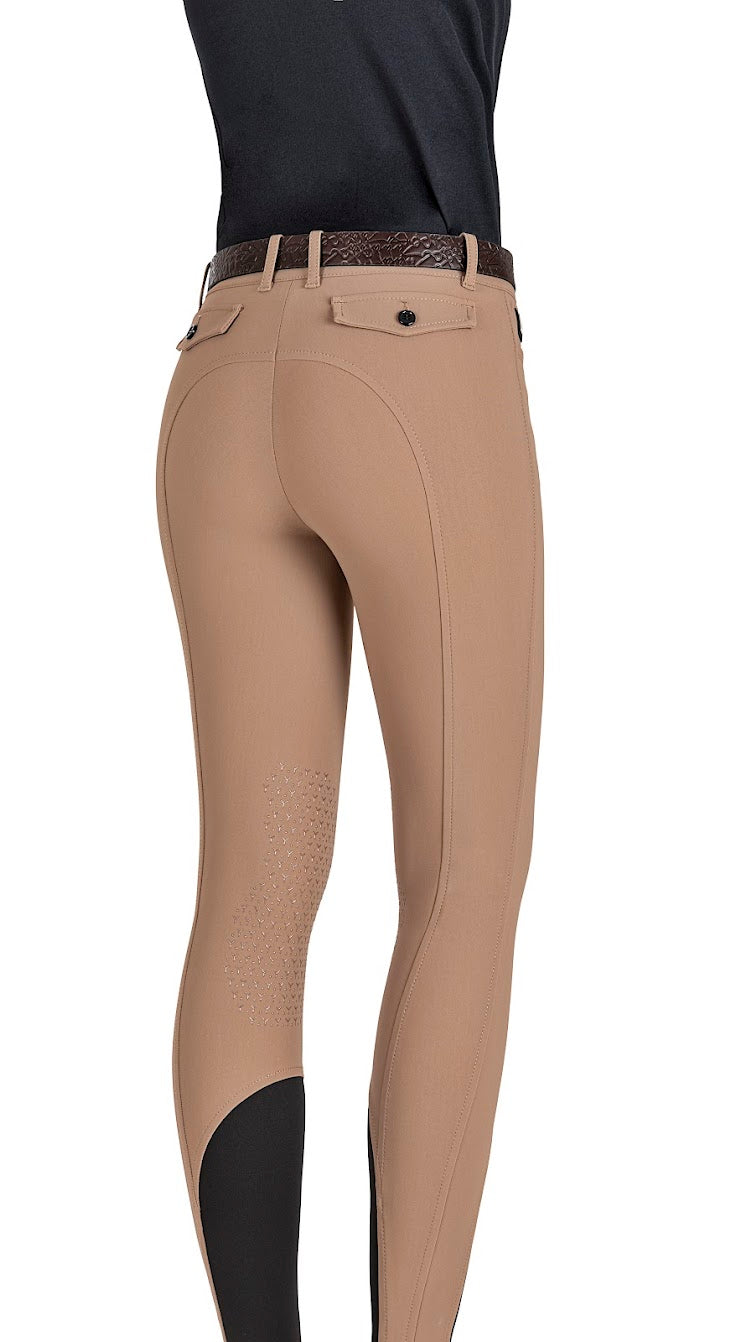 The Equiline Camel Etraek breeches are made from the new B Move bonded fabric for flexibility and durability when riding.    Finished with a silicone knee grip for security in the saddle and an elasticatend fabric on the lower leg for close contact.