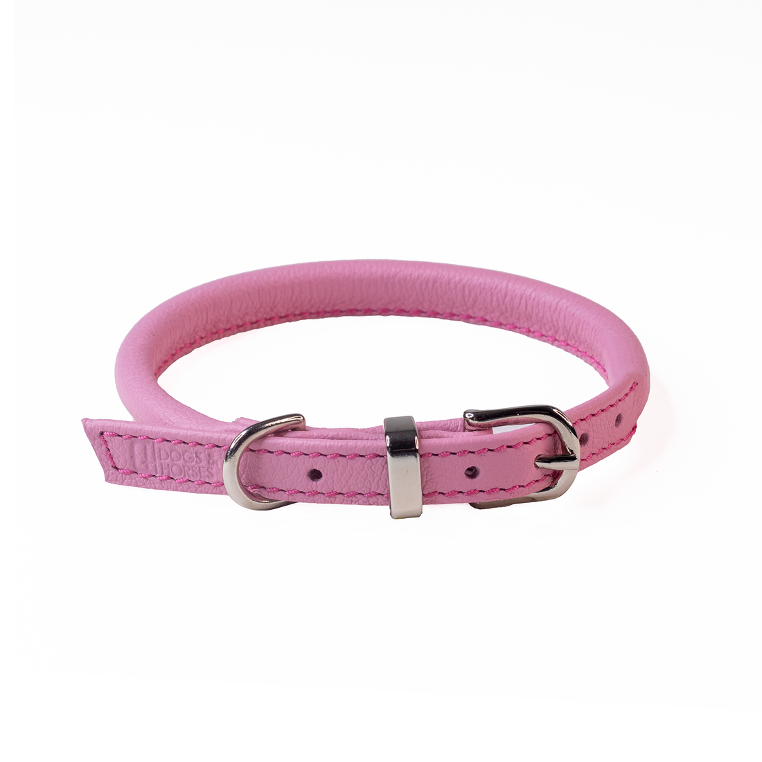 Dogs and Horses Pink Rolled Leather Collar