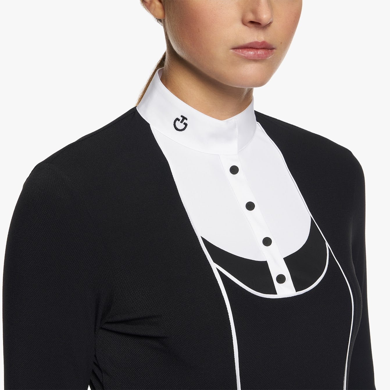 The Cavalleria Toscana Black Technical Pique Button show Shirt is stunning. The striking design uses contrast piping and a pique bib with matching covered buttons.  the CT shirt is made from breathable bi stretch technical jersey. 
