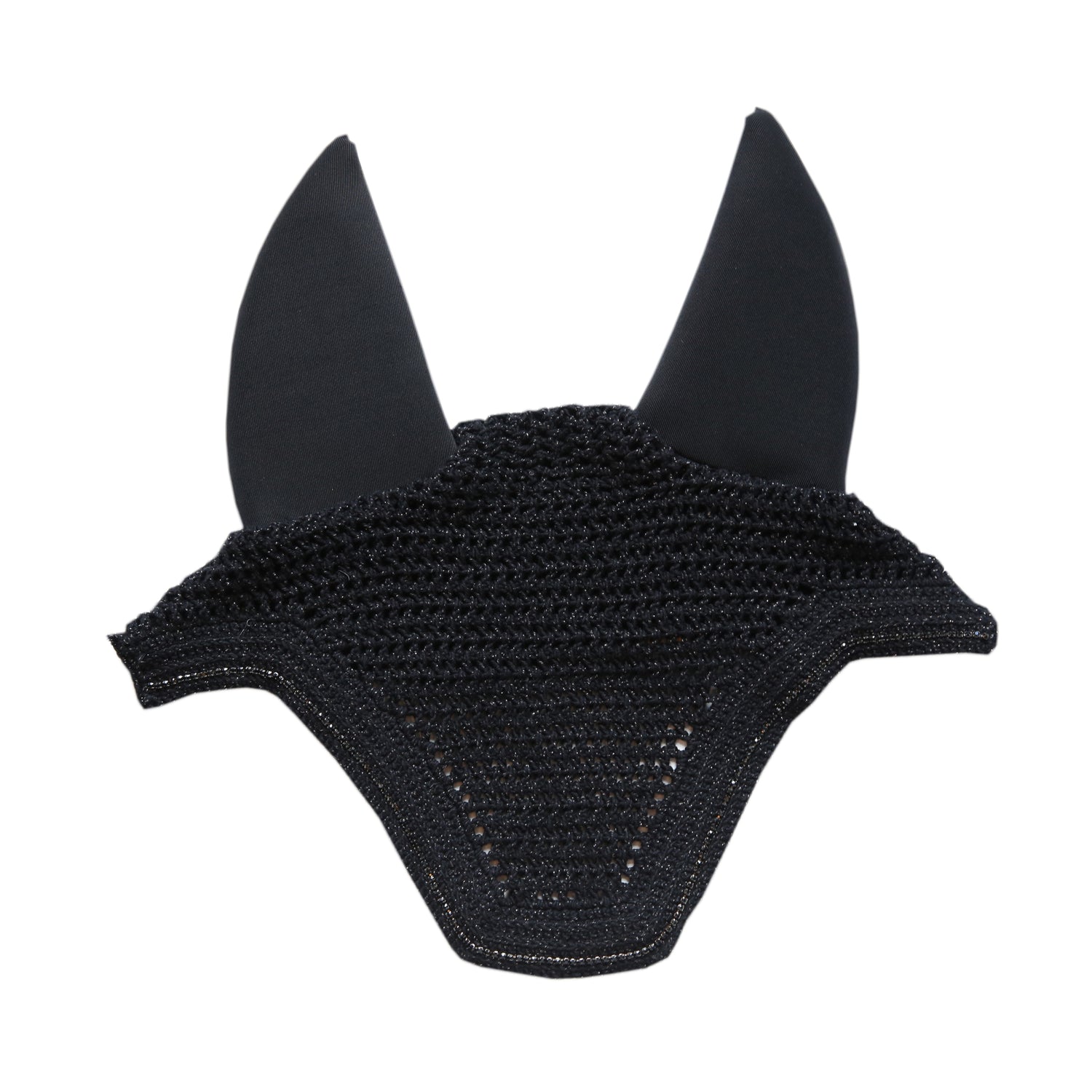 The sparkling fly veil by Kentucky. With glitter thread sewn into these ears and a thin line of beading, this is the perfect ears to add a subtle sparkle to your horses outfit.